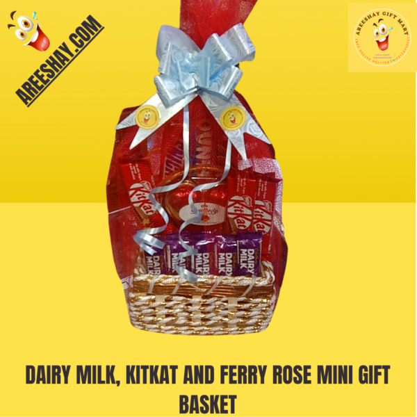 DAIRY MILK, KITKAT AND FERRY ROSE MINI GIFT BASKET