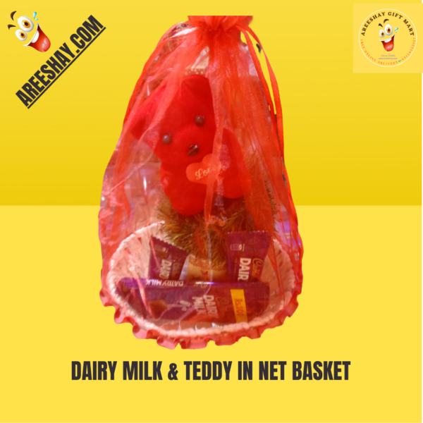 DAIRY MILK & TEDDY IN NET BASKET