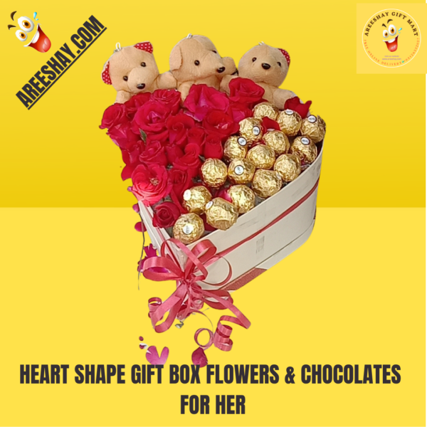 HEART SHAPE GIFT BOX FLOWERS & CHOCOLATES FOR HER