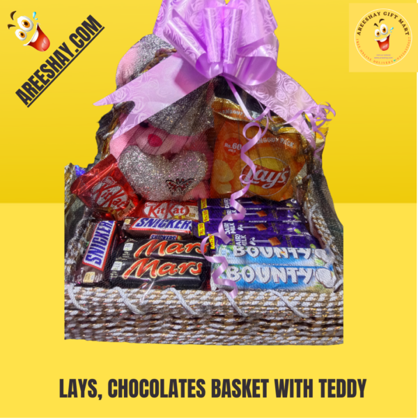 LAYS, CHOCOLATES BASKET WITH TEDDY