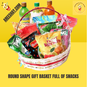 ROUND SHAPE GIFT BASKET FULL OF SNACKS